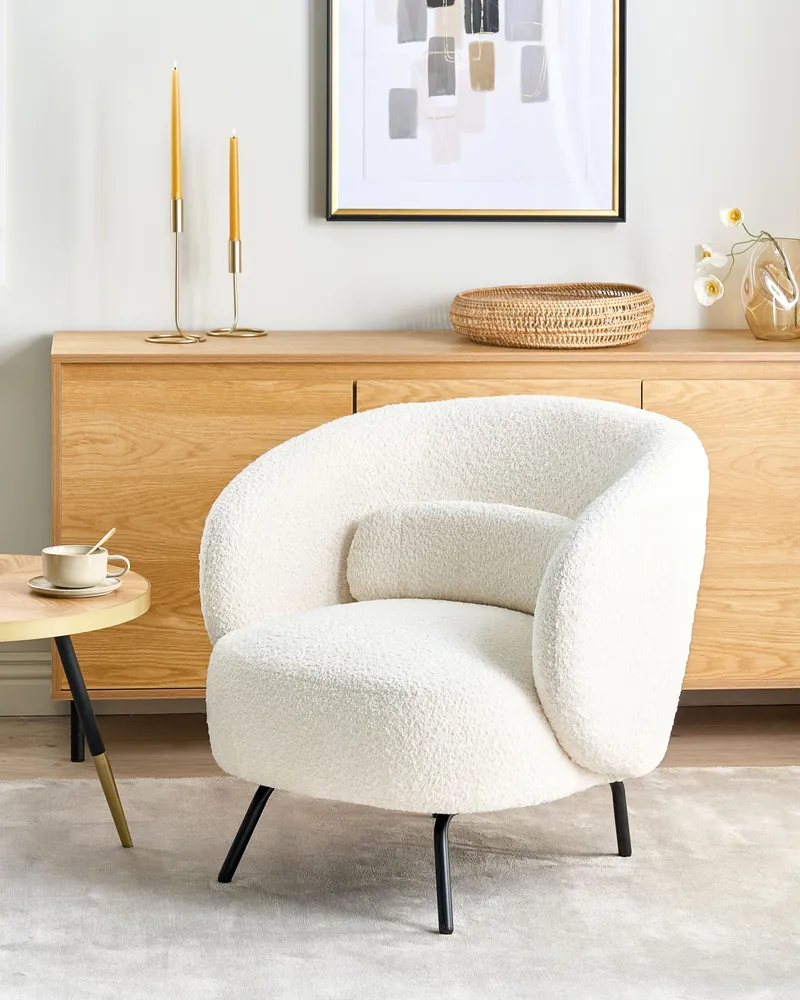 Poltrona MAKELA Bouclé Branco creme em ço Inoxidável
