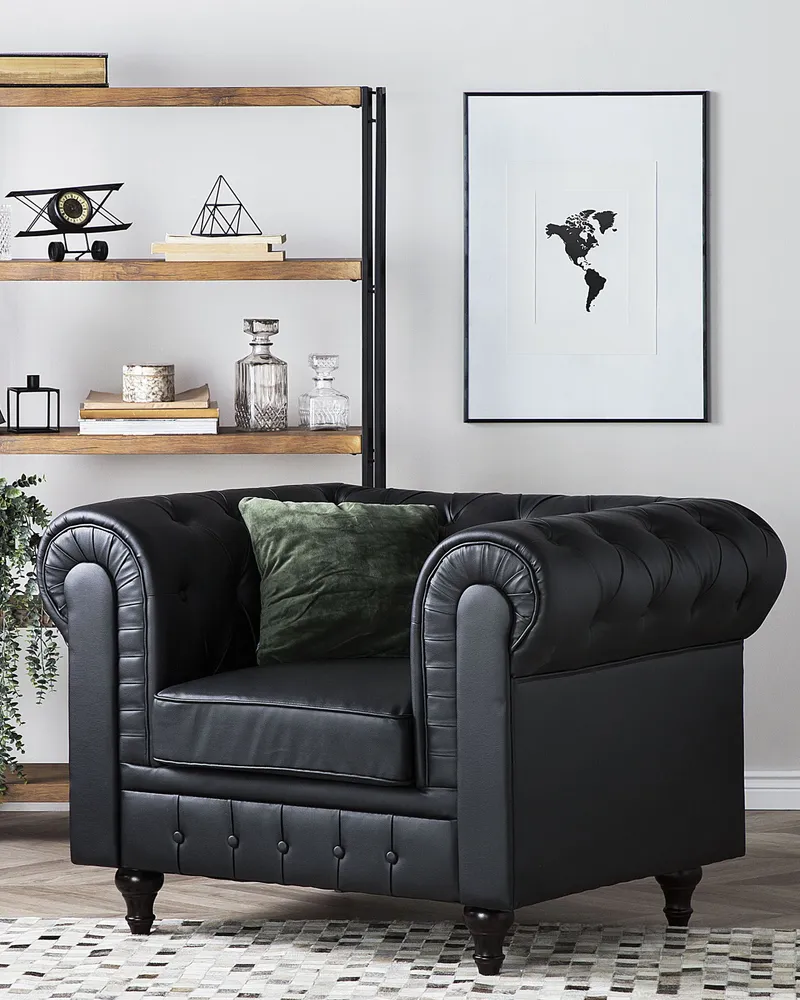 Revestimento Premium Poltrona CHESTERFIELD Pele sintética Preto