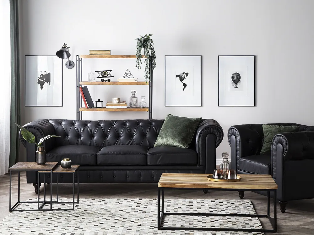 Revestimento Premium Poltrona CHESTERFIELD Pele sintética Preto