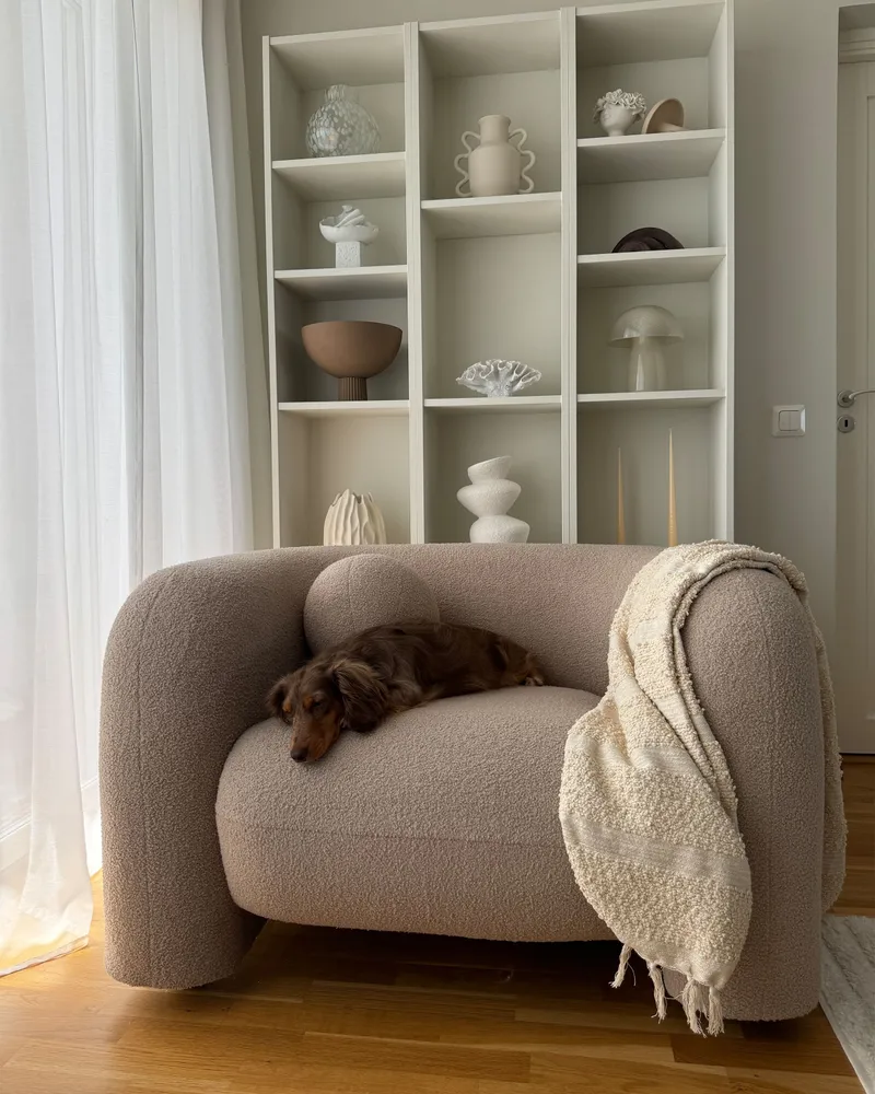 Revestimento Premium Poltrona LEIREN Bouclé Creme