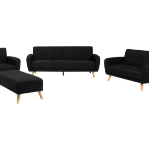 Conjunto de sofás 6 lugares e repousa-pés em tecido preto FLORLI Kit com 20 Peças