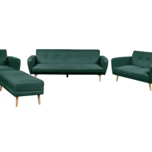 Conjunto de sofás 6 lugares e repousa-pés em tecido verde sombrio FLORLI - Montagem Fácil