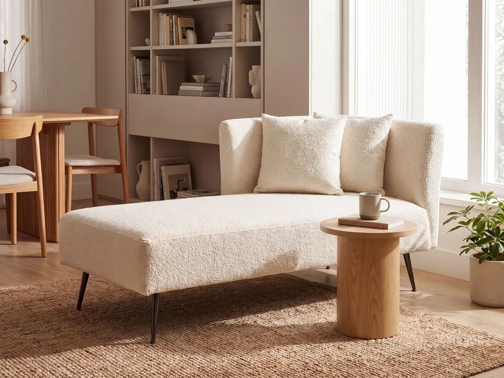 Left Hand Boucle Chaise Lounge Branco RIOM Compatível com IKEA MALM