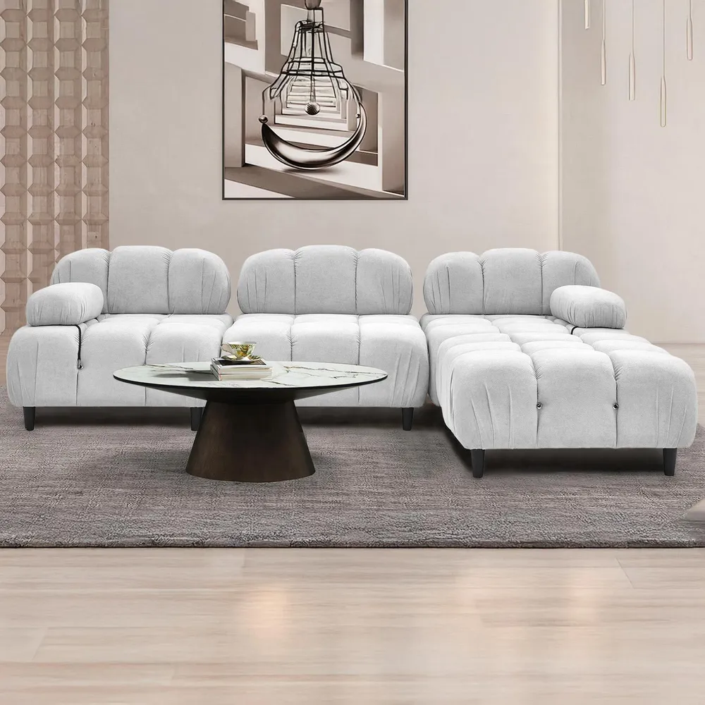 Parafuso de Fixação Sofá modular e transformável design Hollywood Tecido macio Cinza evidente