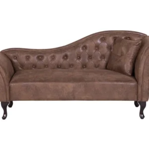 Chaise-longue em camurç castanha clara com apoio à direita LATTES