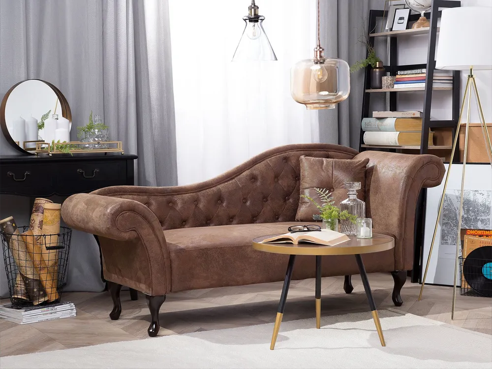 Chaise-longue em camurç castanha clara com apoio à direita LATTES