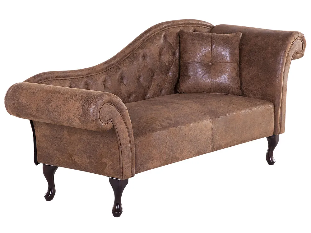 Chaise-longue em camurç castanha clara com apoio à direita LATTES