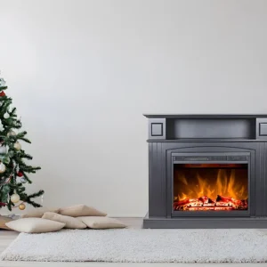 Lareira elétrica decorativa com cornija LOPEVI - De chão - Preto