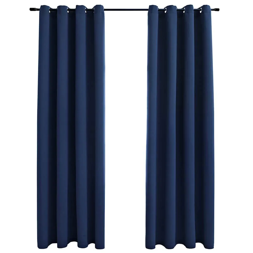 Cortinas blackout com argolas em metálico 2 pcs 140x175 cm azul