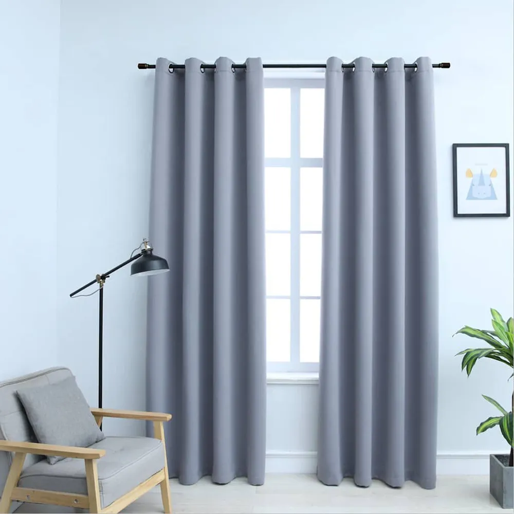 Cortinas blackout com argolas em metálico 2 pcs 140x225 cm cinzento