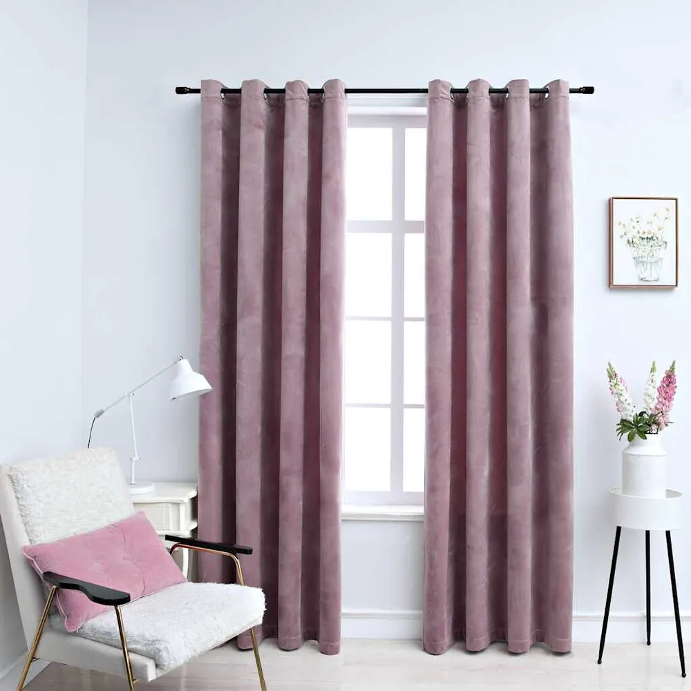 Cortinas blackout com argolas 2 pcs 140x175 cm veludo rosa antigo