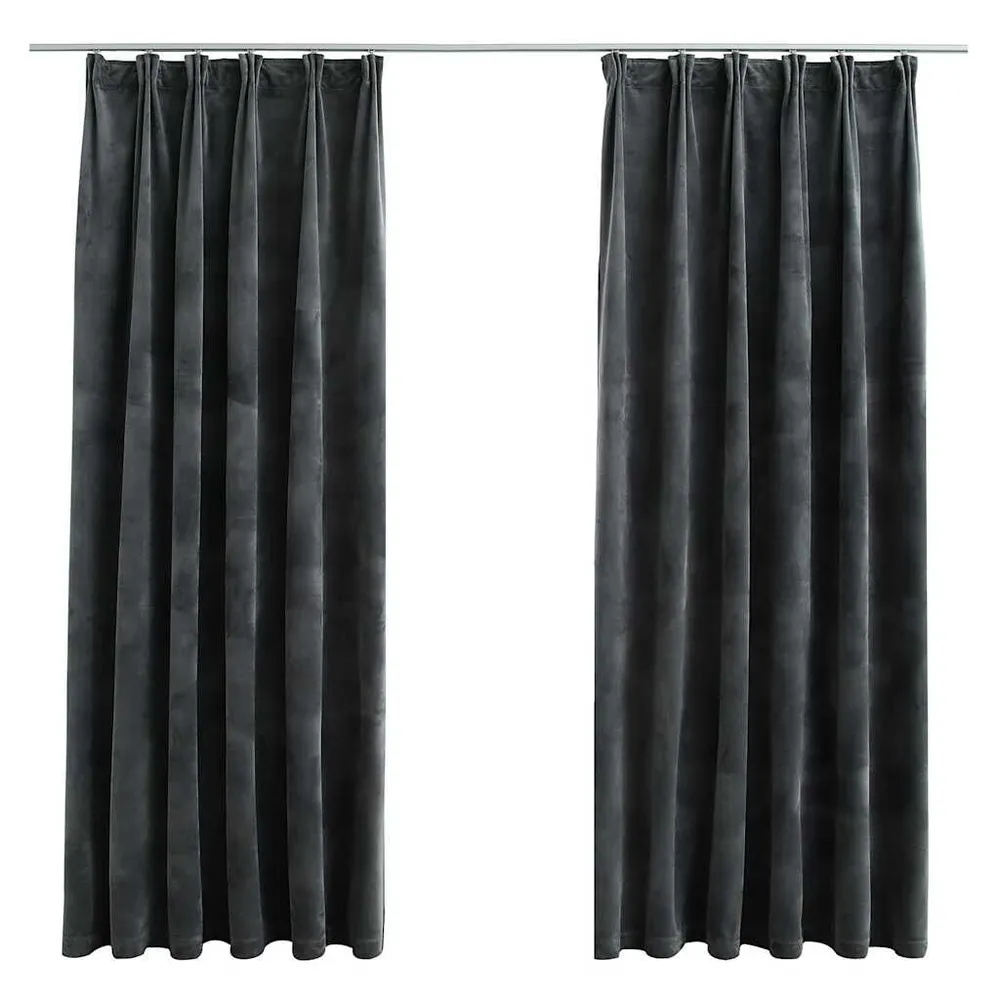Cortinas blackout com ganchos 2 pcs 140x175 cm veludo antracite