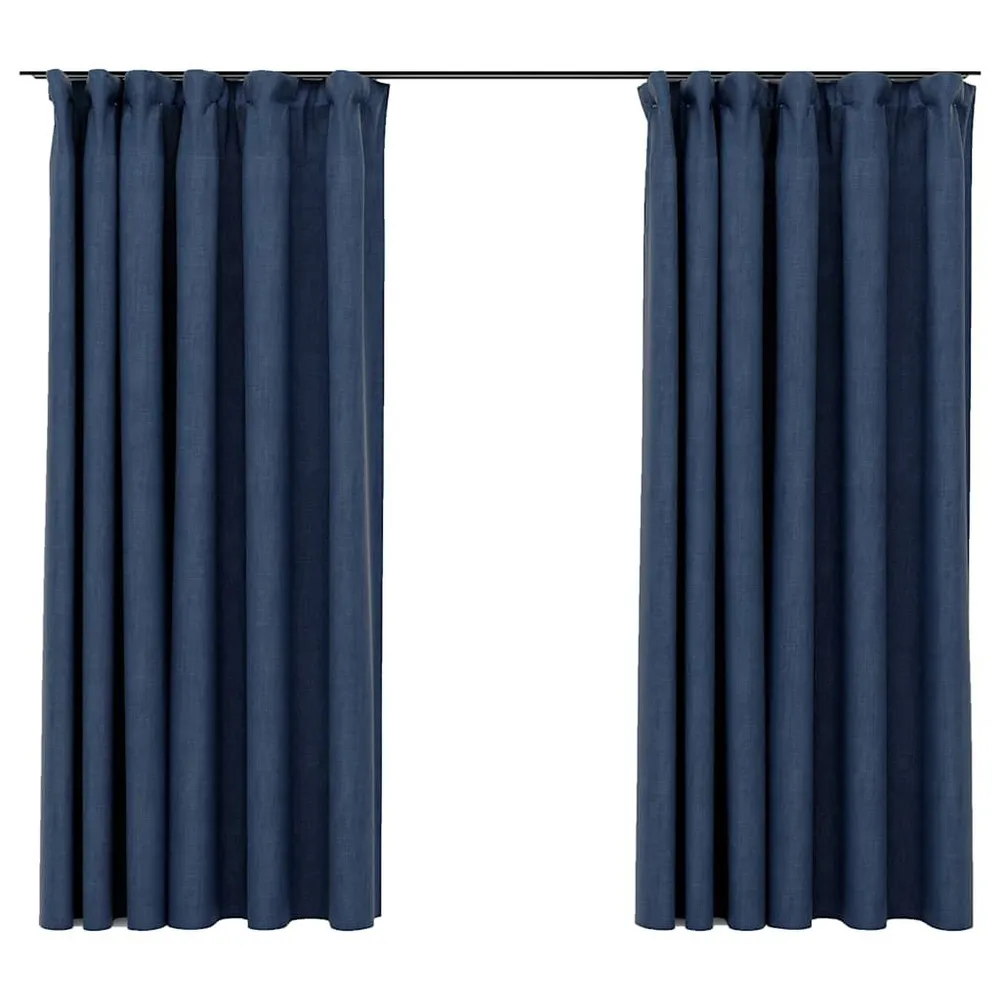 Cortinas opacas aspeto linho com ganchos 2 pcs 140x175 cm azul
