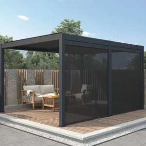 Pérgola bioclimática autoportante em alumínio 12 m² antracite com cortina AMADORA