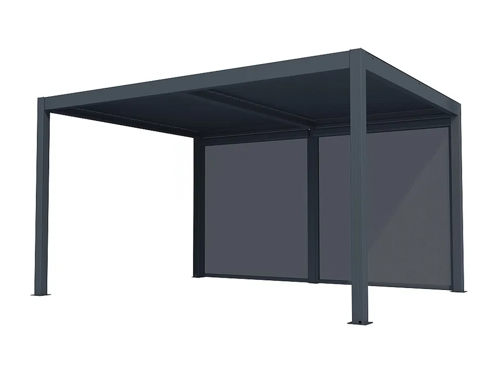 Pérgola bioclimática autoportante em alumínio 12 m² antracite com cortina AMADORA