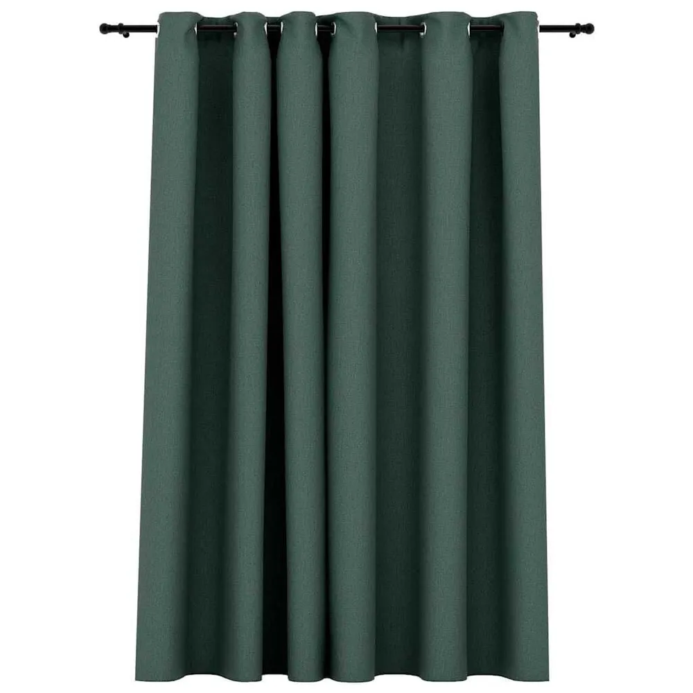 Cortina opaca aspeto de linho com ilhós 290x245 cm verde vidaXL
