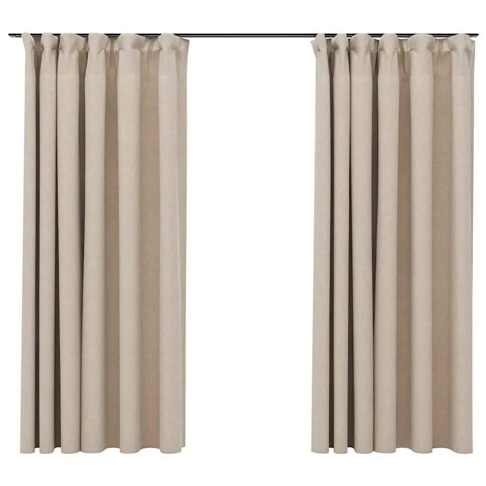 Cortinas opacas aspeto linho com ganchos 2 pcs 140x175 cm bege vidaXL