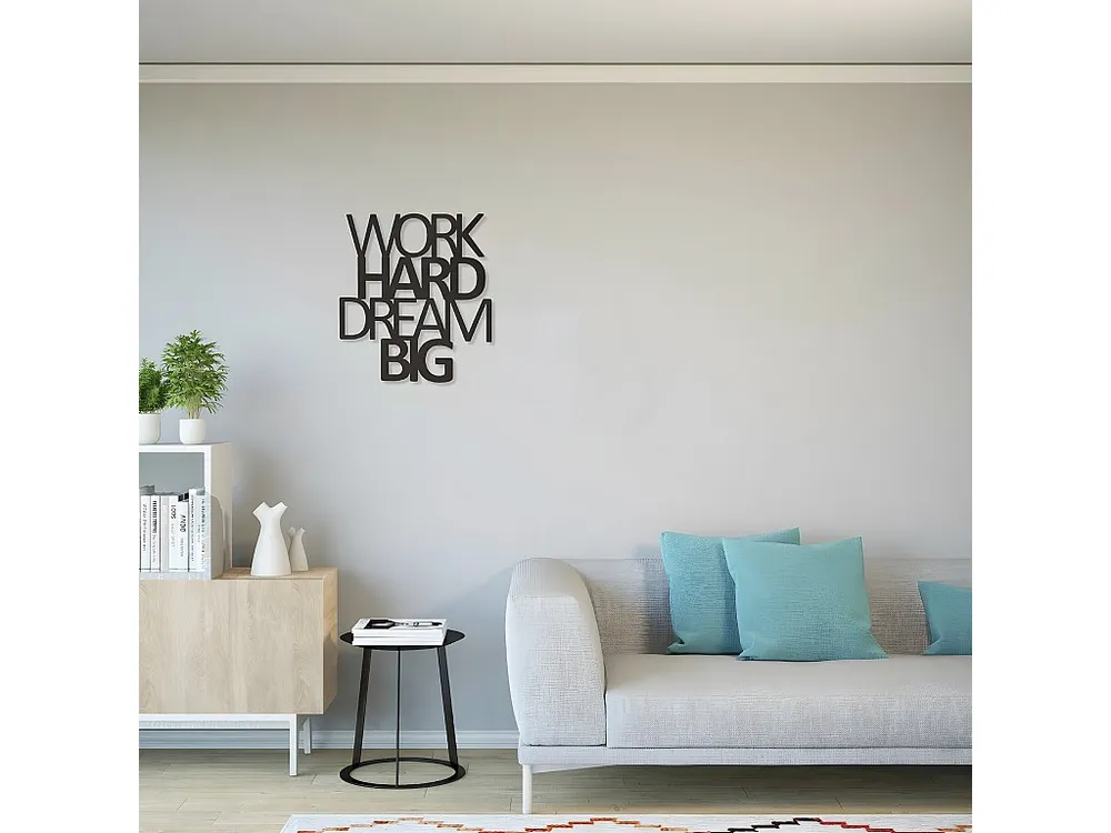 Decoração Metálica Work Hard Dream Big 1, Preto, 65x1,5x70 cm, EPIKASA