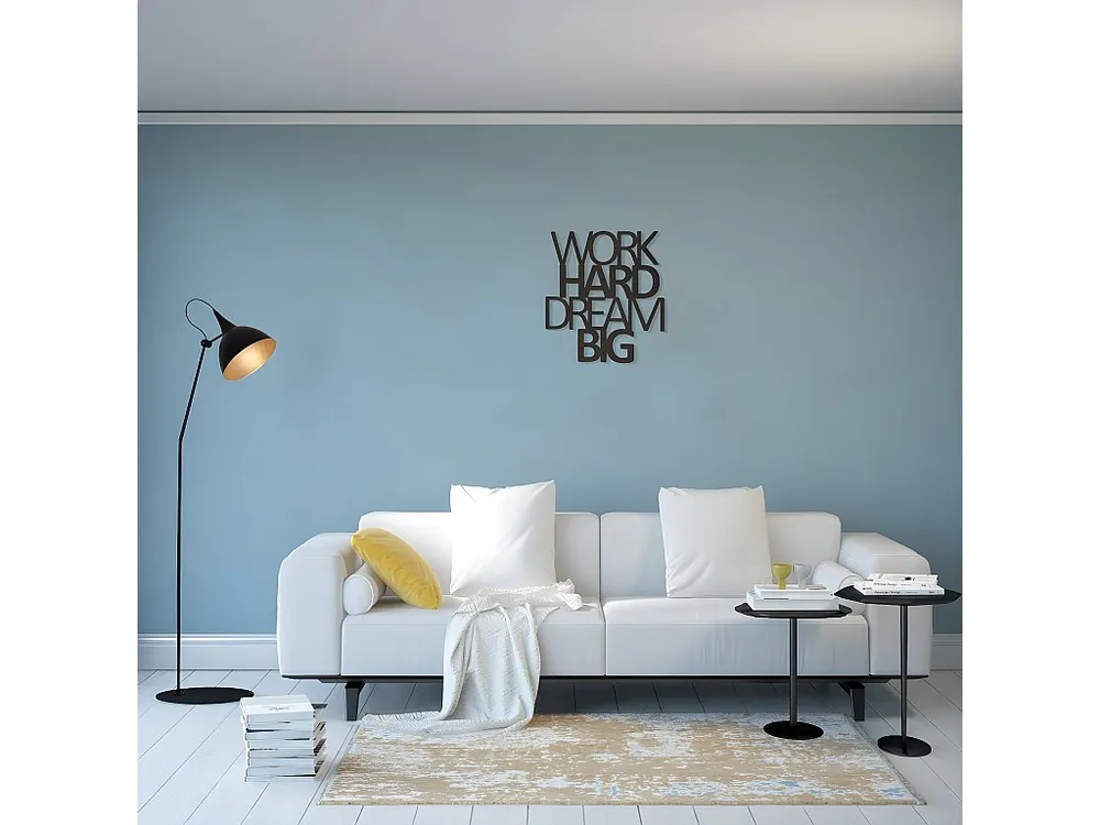 Decoração Metálica Work Hard Dream Big 1, Preto, 65x1,5x70 cm, EPIKASA