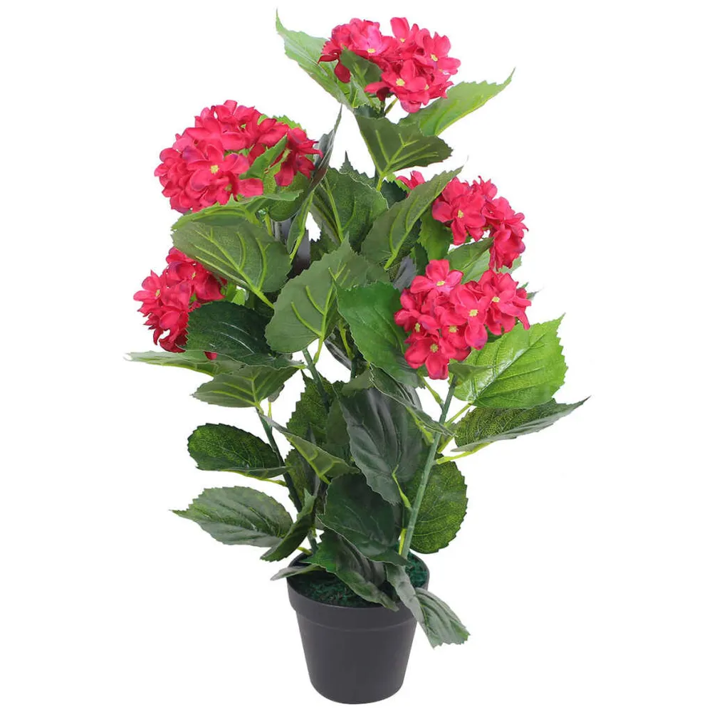Planta hortênsia artificial com vaso 60 cm vermelha com Caules Flexíveis