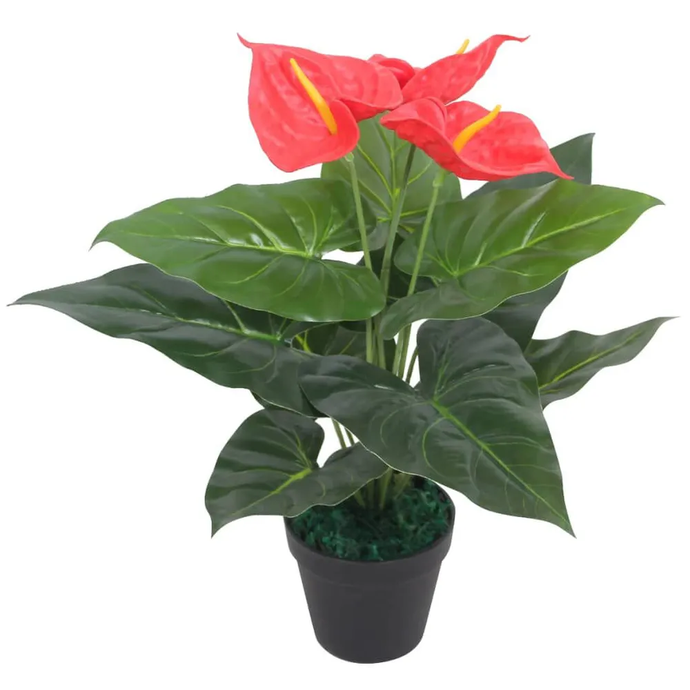 Realista de Alta Qualidade Planta antúrio artificial com vaso 45 cm vermelho e amarelo