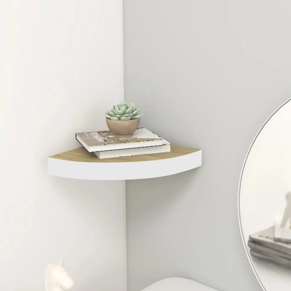 Prateleira de canto parede 25x25x3,8 cm MDF cor carvalho/branco Material Reciclado