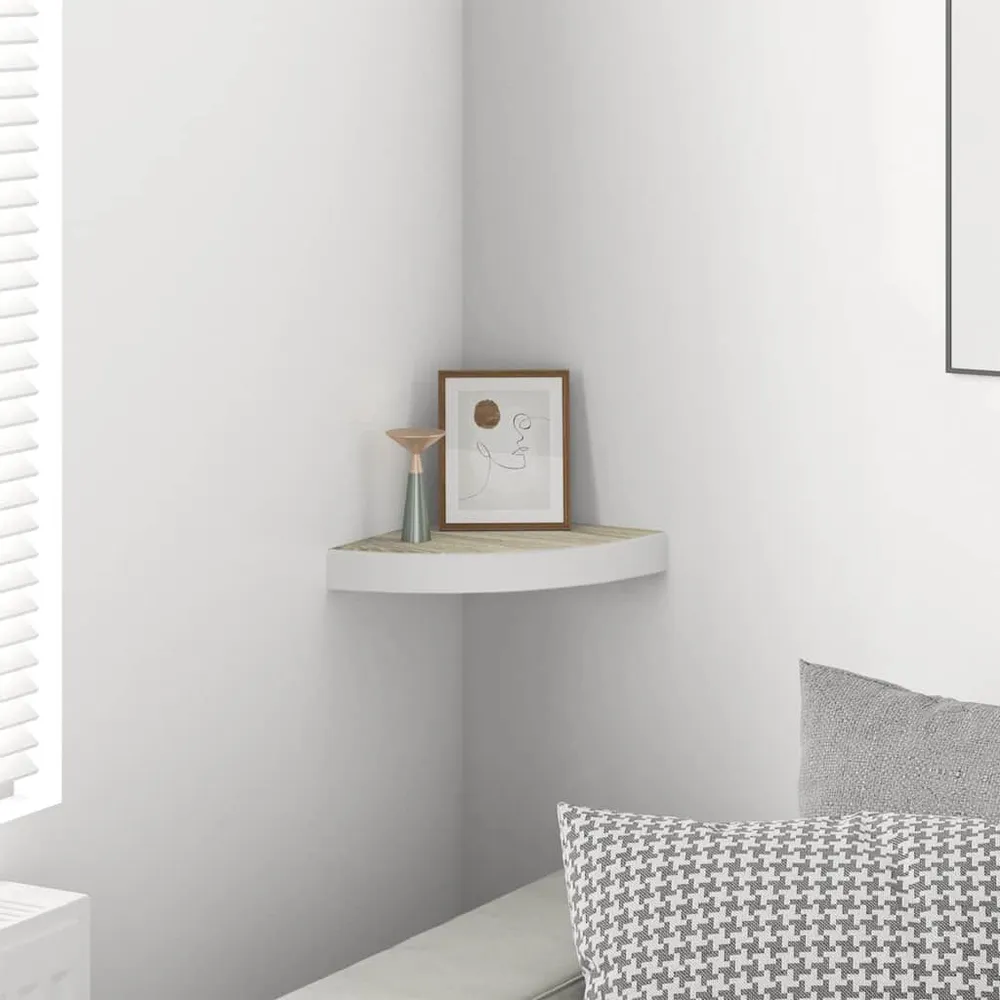 Prateleira de canto parede 25x25x3,8 cm MDF cor carvalho/branco Material Reciclado