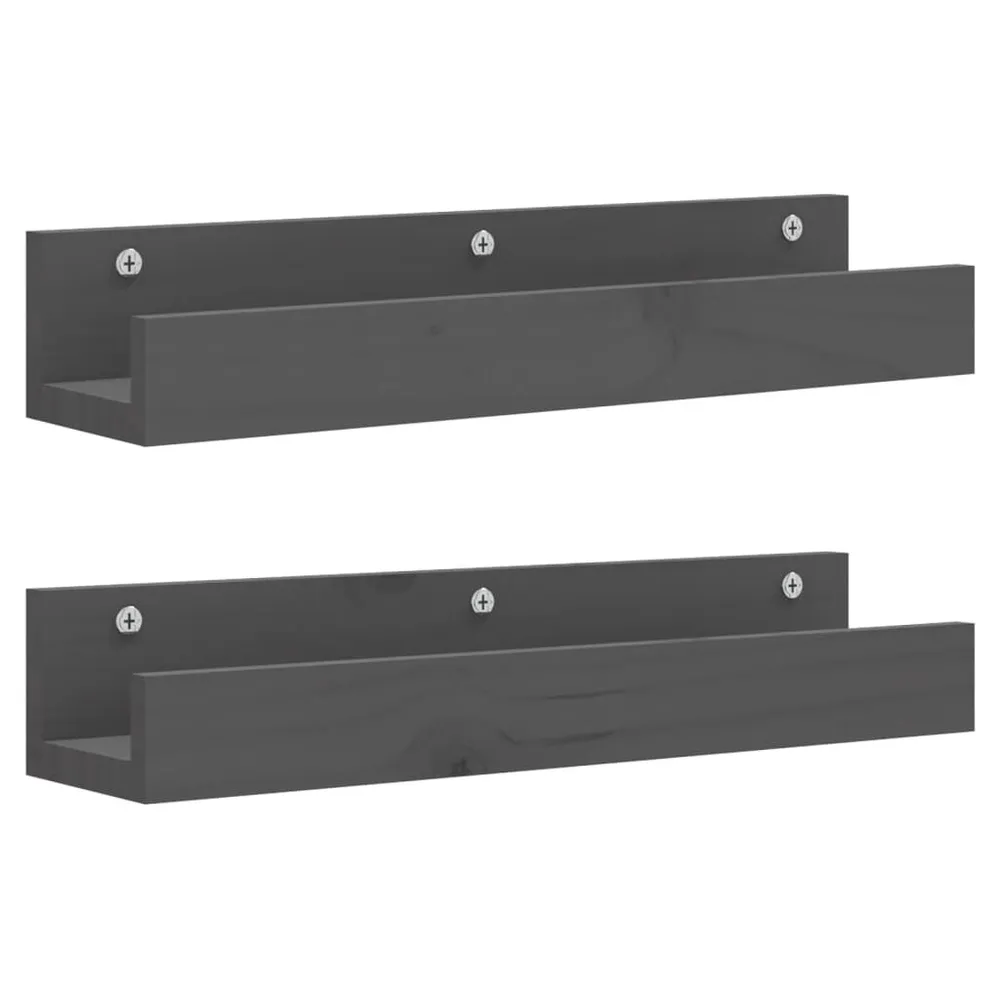 Suporte para Livros Prateleiras de parede 2 pcs 50x12x9 cm pinho maciço cinzento