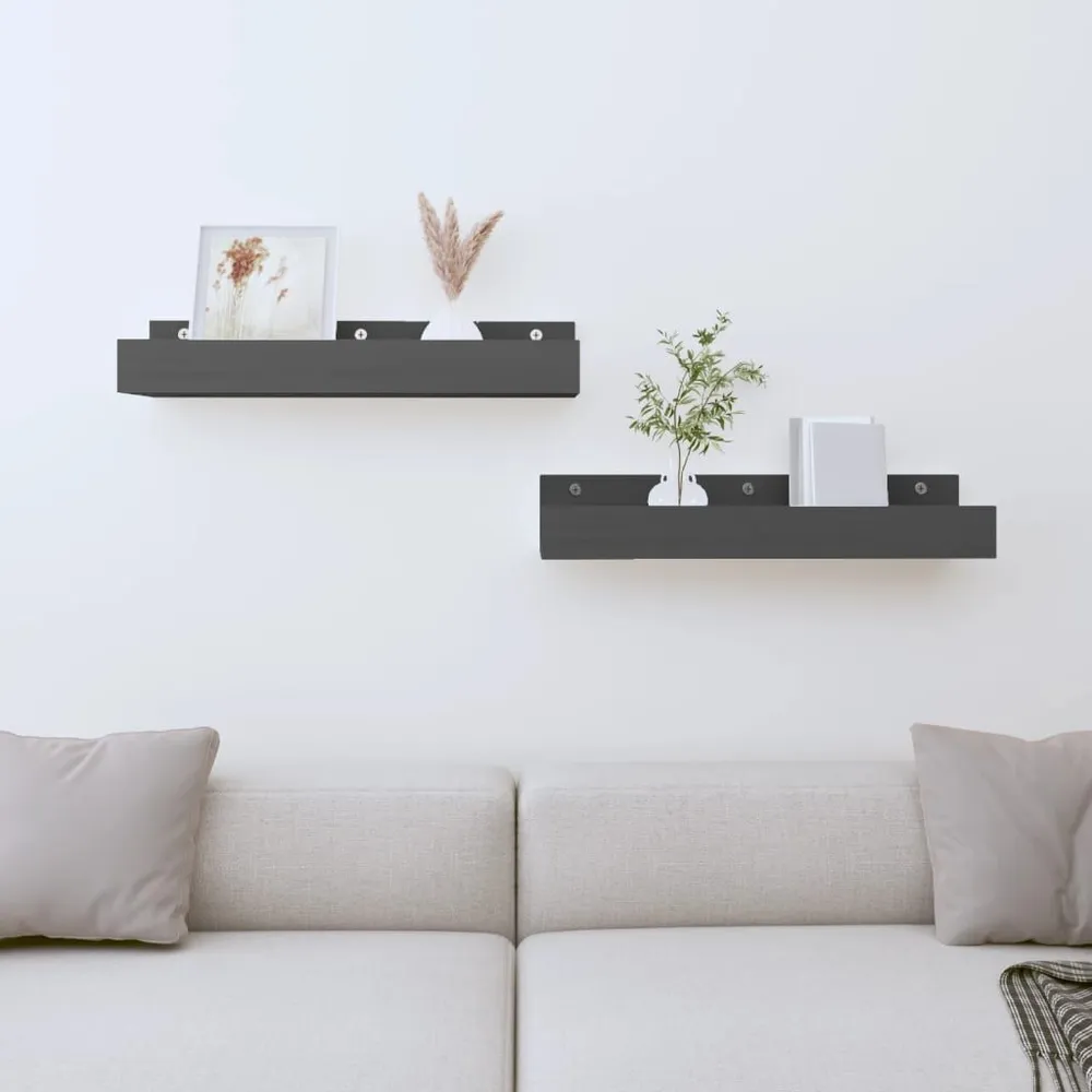Suporte para Livros Prateleiras de parede 2 pcs 50x12x9 cm pinho maciço cinzento