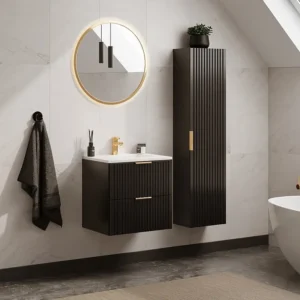 Prateleira de Guarda-Roupa Coluna de Casa de Banho Suspensa Estriada, cor preto, 4 prateleiras, ZEVARA