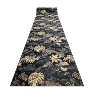 Passadeira antiderrapante MONSTERA Folhas goma ouro 100x350 cm Lavável à Máquina