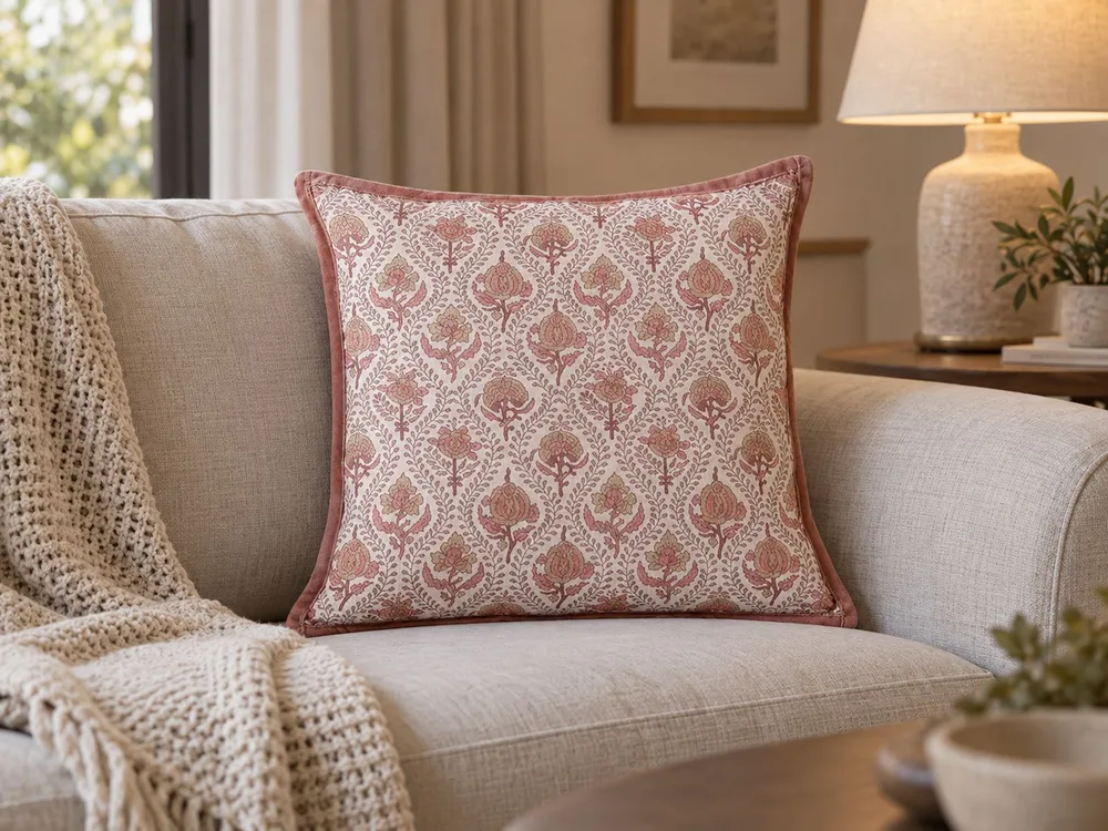 Cotton Cushion Flower Pattern 45 x 45 cm Carmim and White PICEA