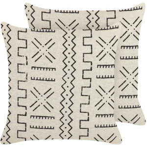 Set 2 Algodão Cushions Geometric Pattern 45 x 45 cm White and Black MYRICA