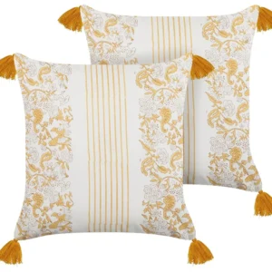 Set 2 Cotton Cushions Flower Pattern 45x45 cm Limão and White BILOBA