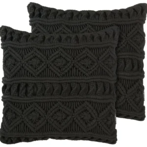 Set 2 Cotton Macrame Cushions 45 x 45 cm Black MUDANYA