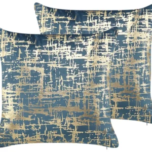 Set 2 Cushions Crackle Pattern 45 x 45 cm Cobalto and Gold GARDENIA