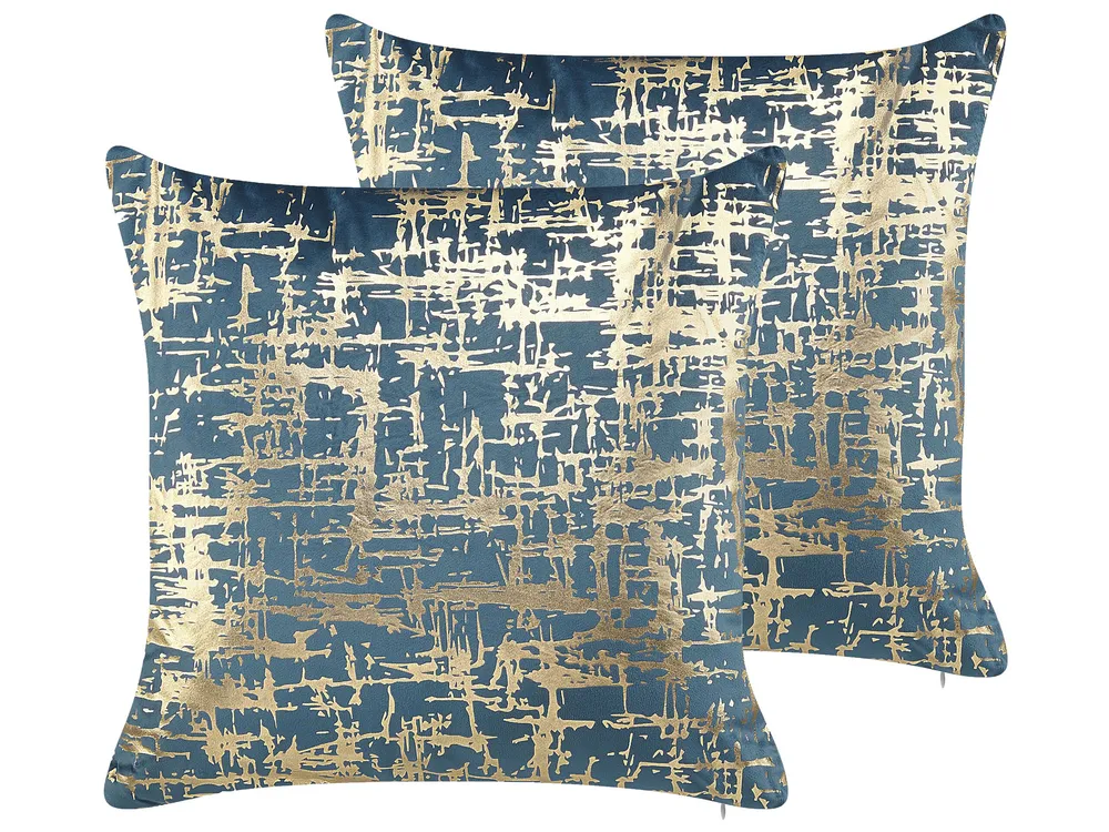 Set 2 Cushions Crackle Pattern 45 x 45 cm Cobalto and Gold GARDENIA