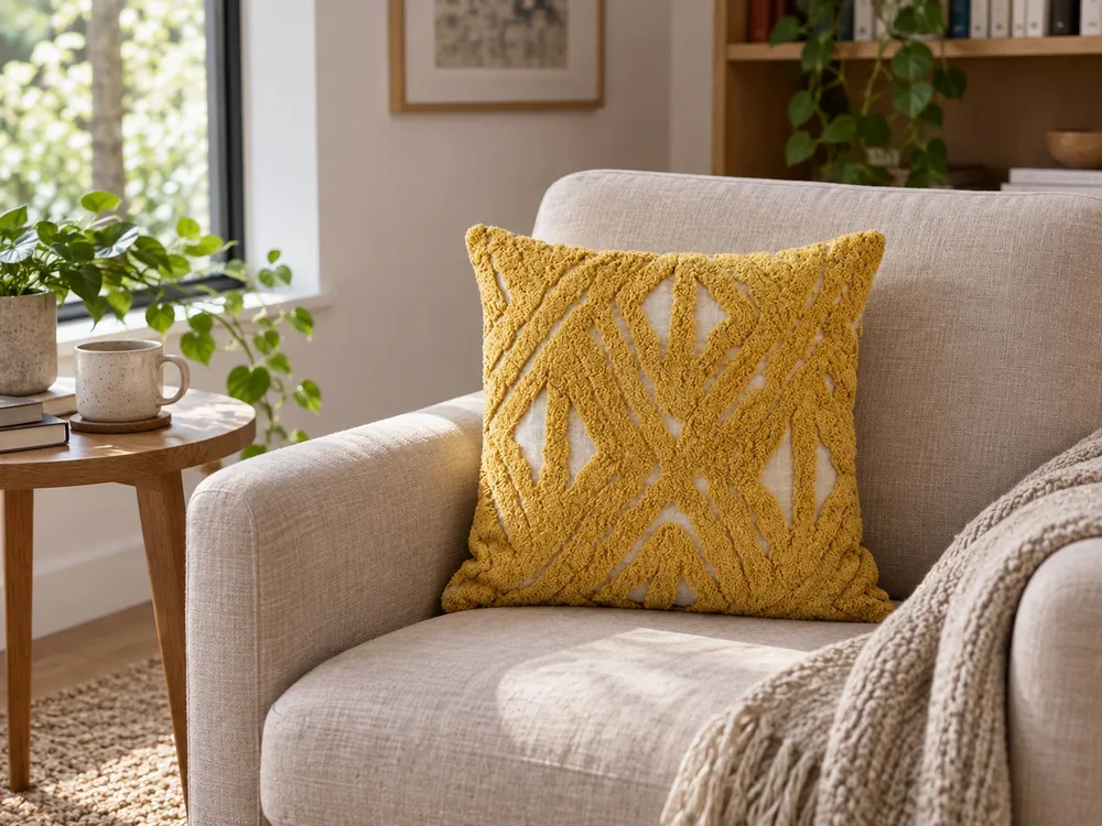 Tufted Algodão puro Cushion Geometric Pattern 45 x 45 cm Yellow ALCEA