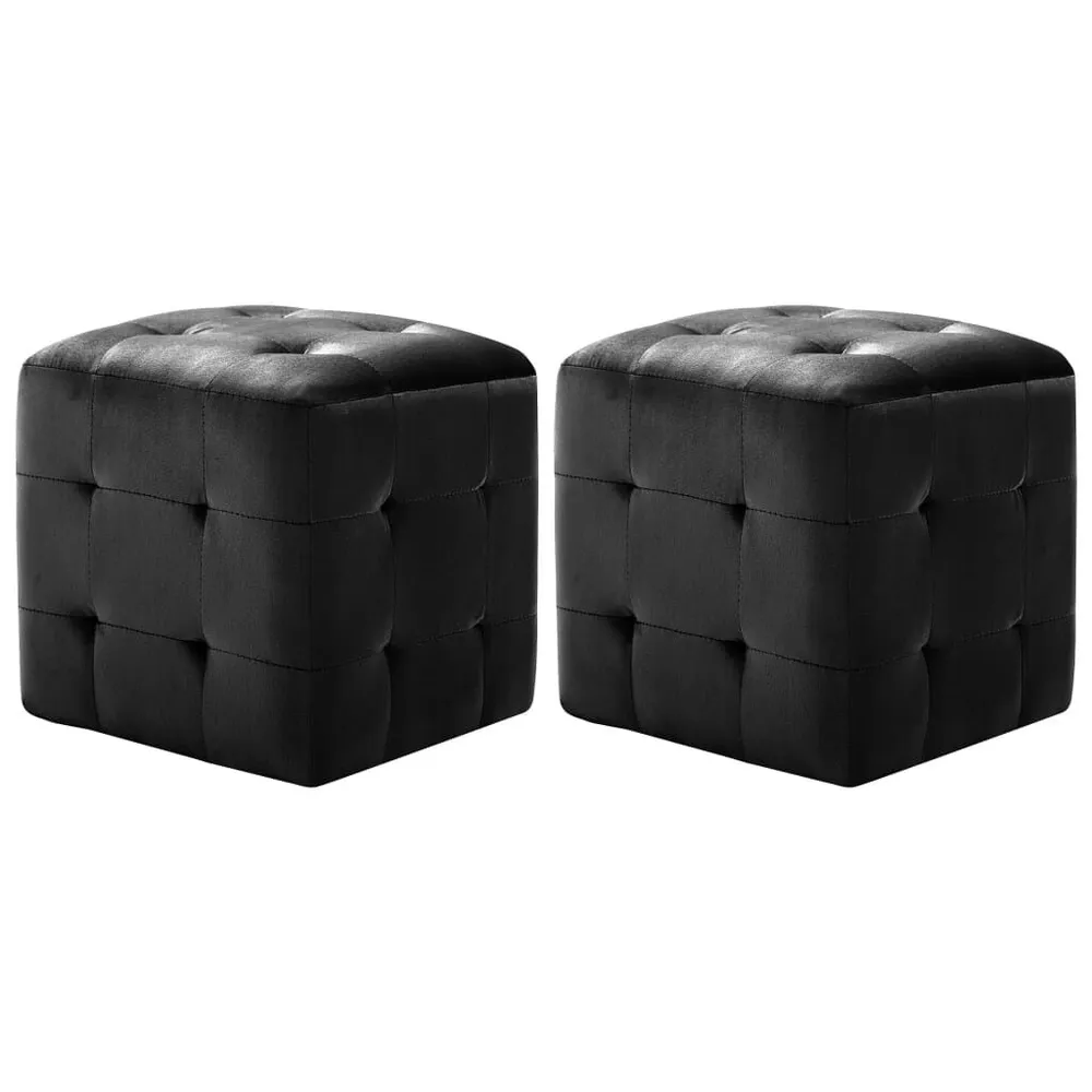 Pufe 2 pcs 30x30x30 cm veludo preto com Barras de Seguranç