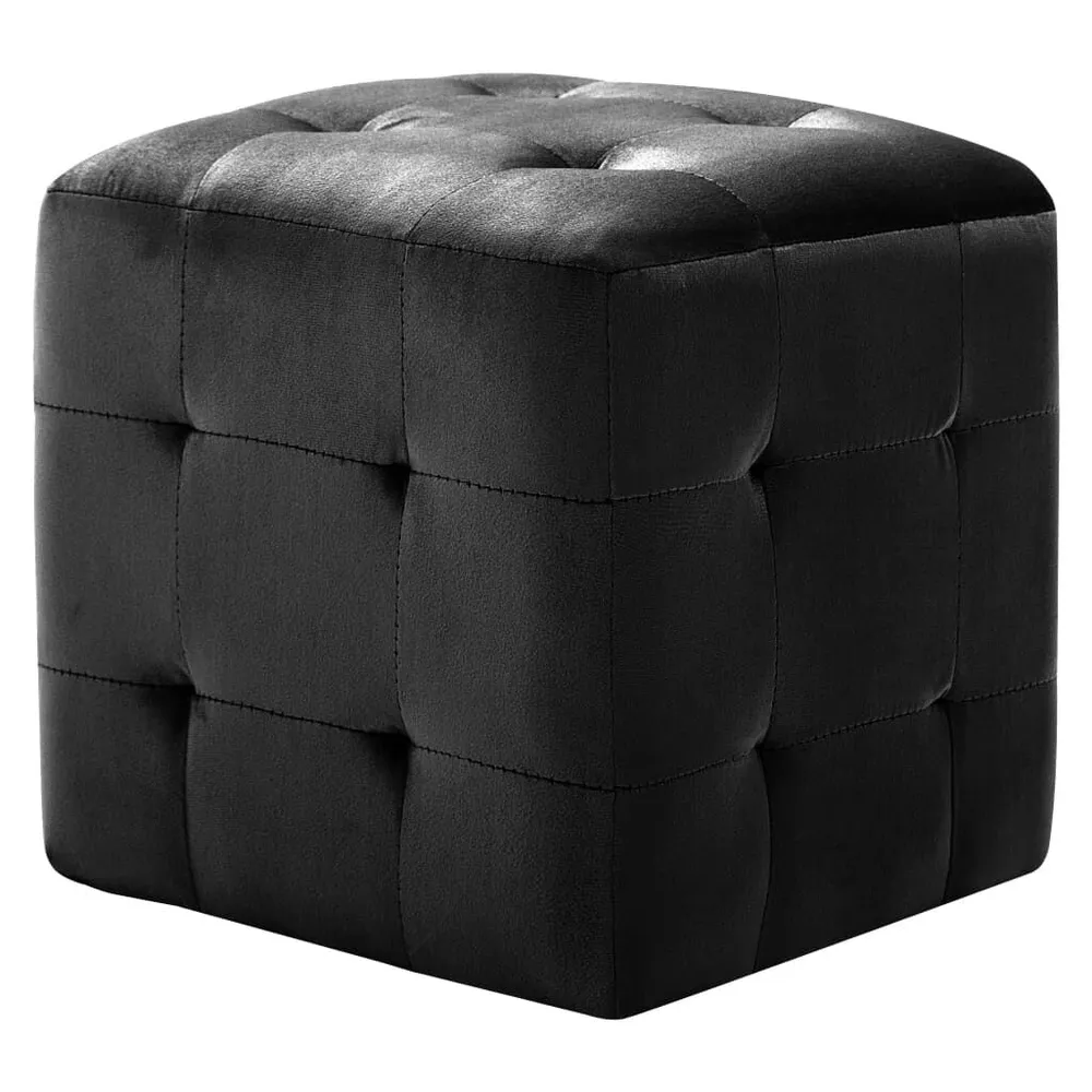 Pufe 2 pcs 30x30x30 cm veludo preto com Barras de Seguranç