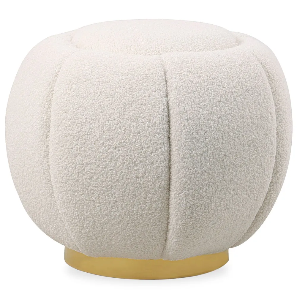 Peç de Assinatura Pufe redondo Varga pé dourado e tecido bouclé Creme