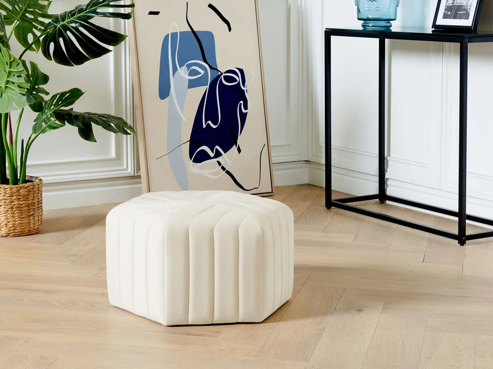Premium de Designer Tamborete em veludo creme MURIETTA