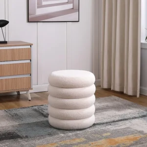 Pufe em tecido bouclé cor creme de estilo design ECAMBI com Prateleiras Ajustáveis