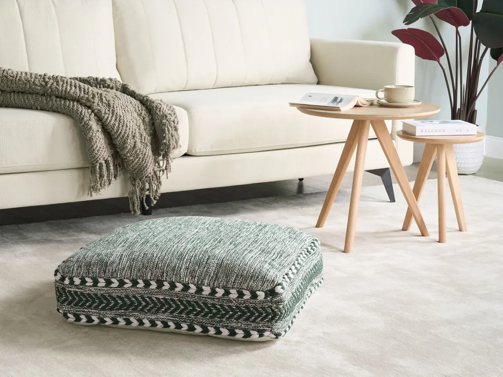 Em algodão Floor Cushion 60 x 60 x 12 cm Green and White BIRCH
