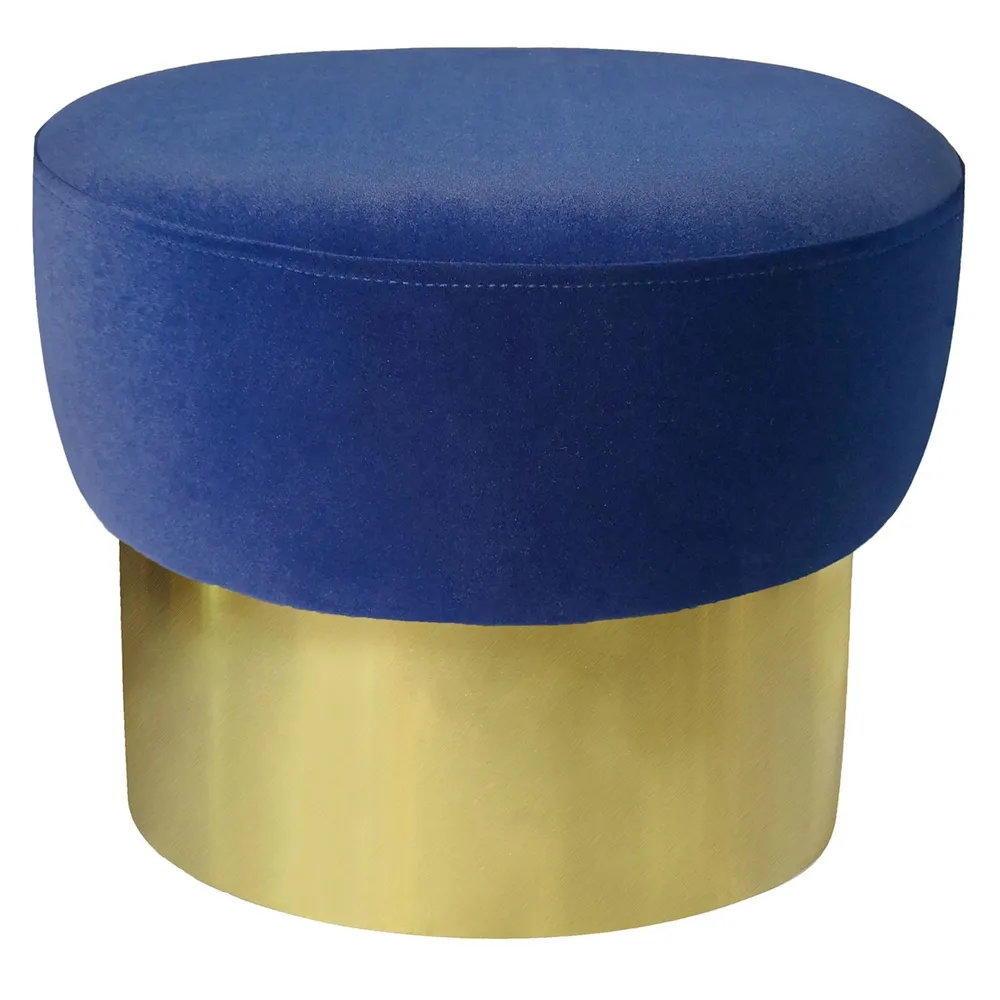 Banqueta Elia Veludo Azul Pé Dourado com Garantia Estendida | Montagem Fácil