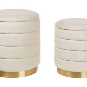 Conjunto de 2 tamboretes com arrumação em veludo creme nítido GARLAND