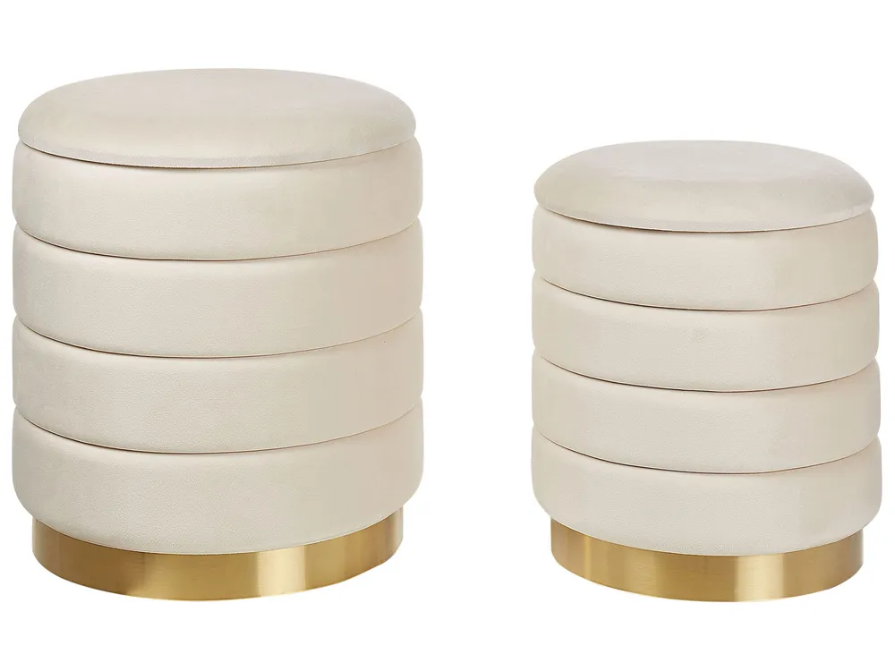 Conjunto de 2 tamboretes com arrumação em veludo creme nítido GARLAND