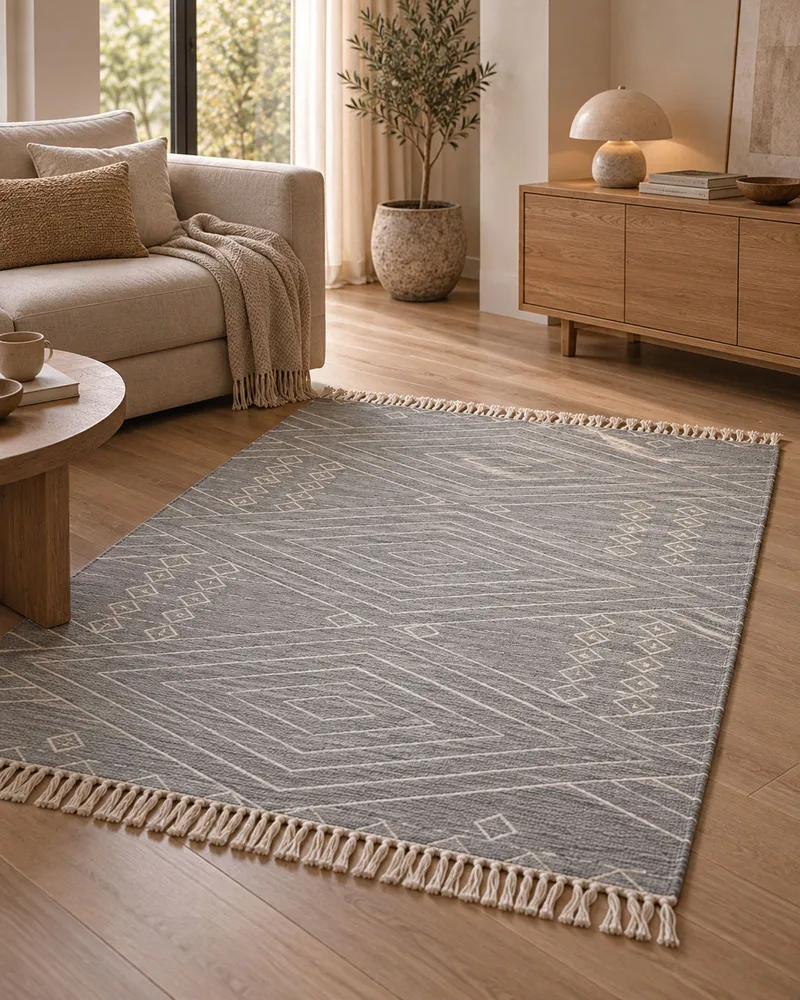 Cotton Area Rug 140 x 200 cm Grey and White KHENIFRA