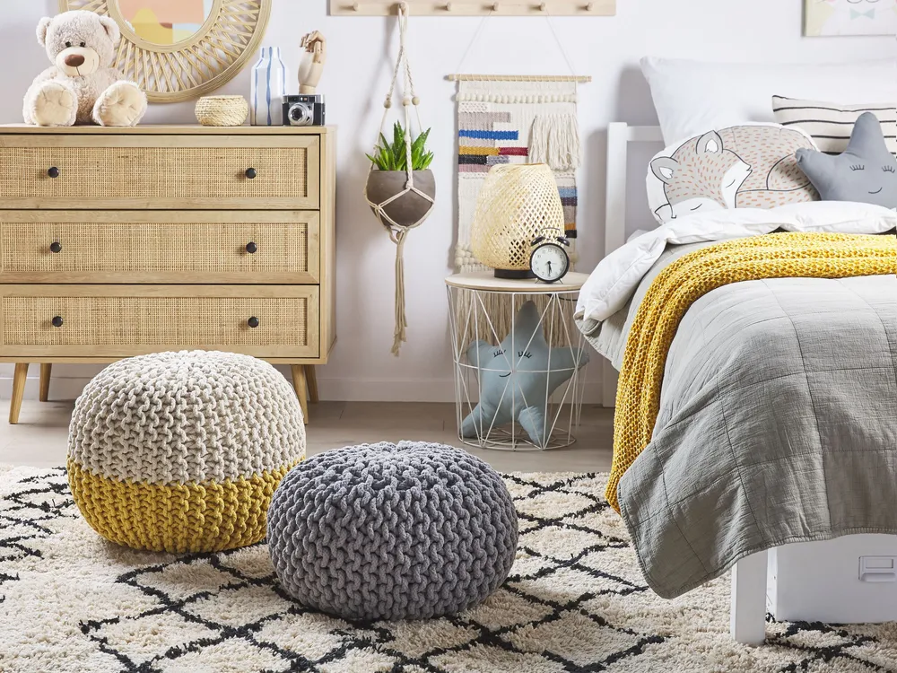 Cotton Knitted Pouffe 40 x 25 cm Dark Grey CONRAD