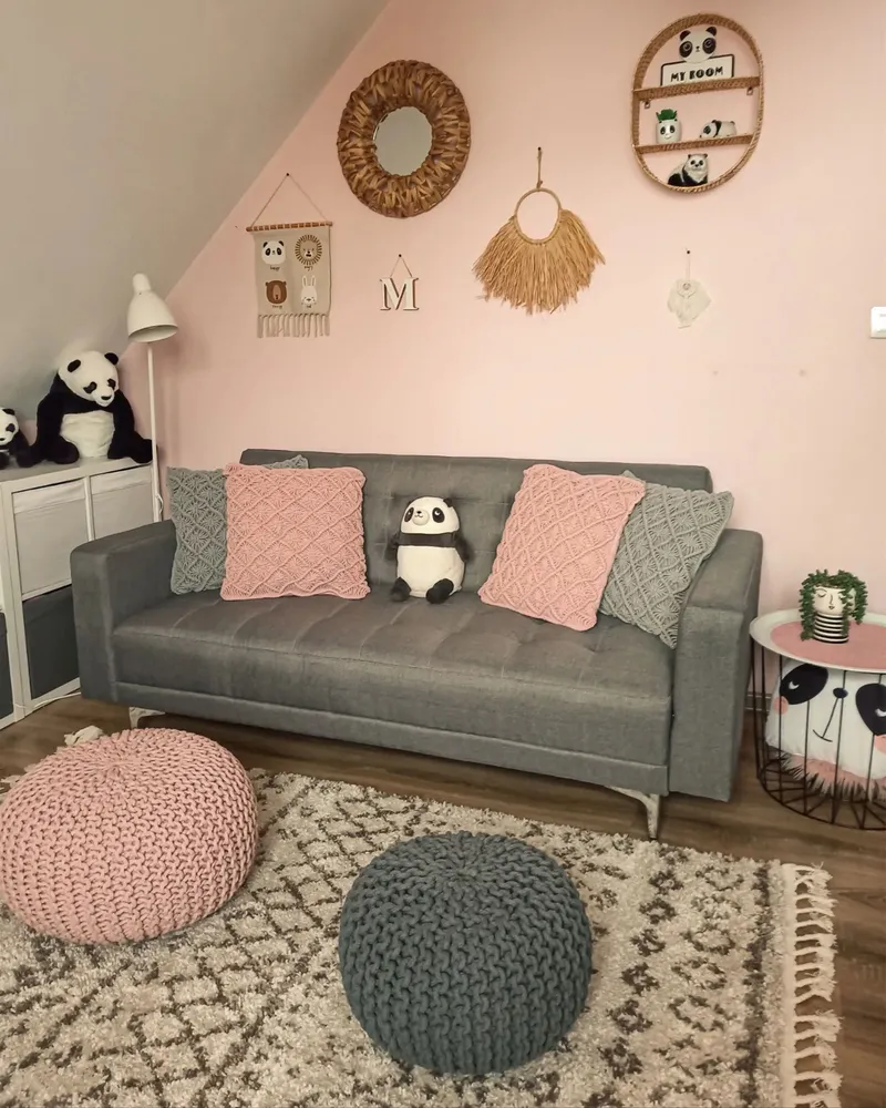 Cotton Knitted Pouffe 40 x 25 cm Dark Grey CONRAD